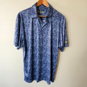 Jack Nicklaus Men's Polo Shirt, Size L Blue Palm Print Breathable Golf Resort